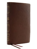 NKJV Thinline Reference Bible Genuine Leather Brown Red Letter Thumb Indexed Comfort Print: Holy Bible New King James Version