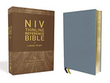 NIV Thinline Reference Bible Large Print Genuine Leather Buffalo Blue Red Letter Art Gilded Edges Comfort Print