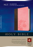 Slimline Center Column Reference Bible NLT TuTone (Red Letter LeatherLike Dark Brown/Pink Flowers Indexed)